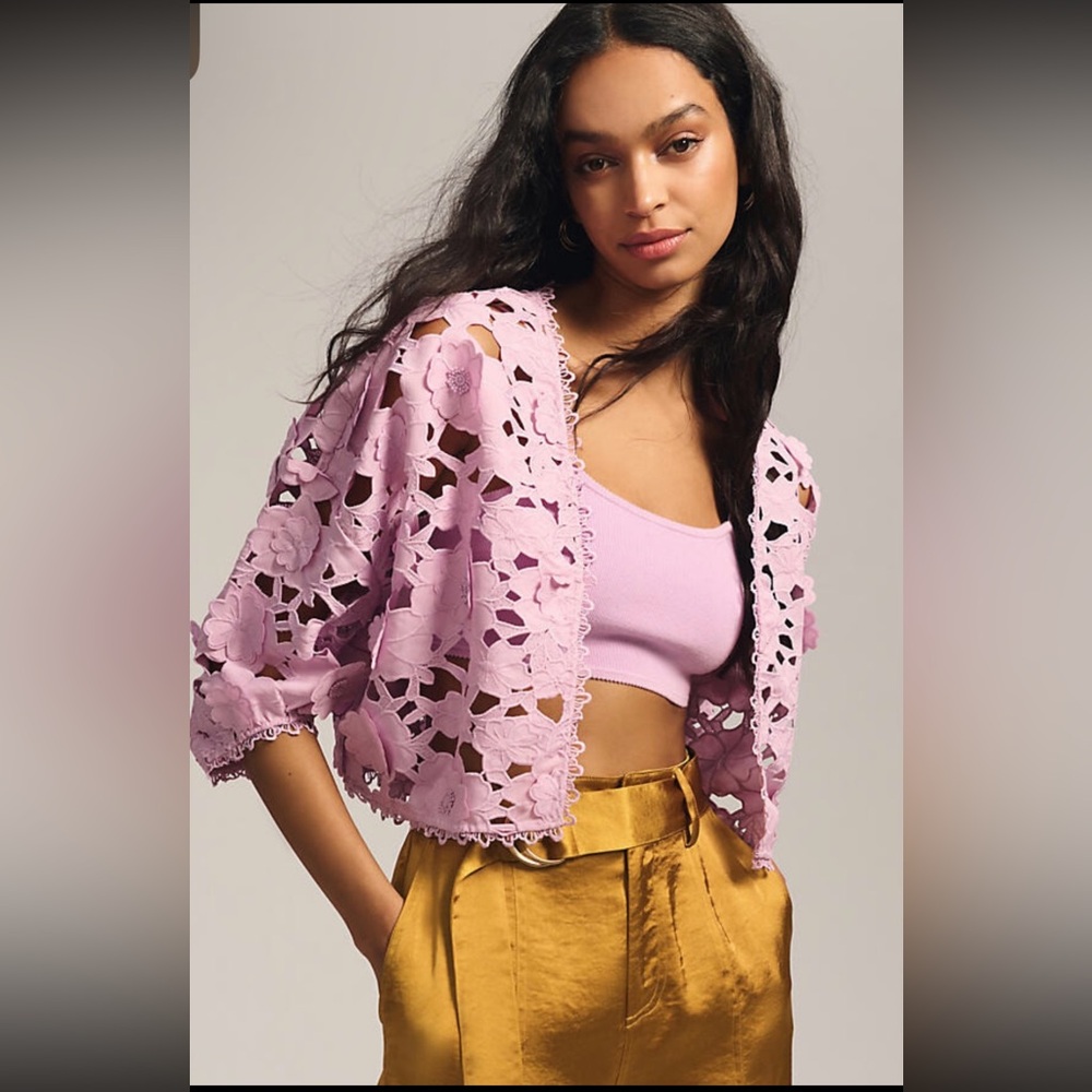 MAEVE ANTHROPOLOGIE Floral Appliqué Shrug